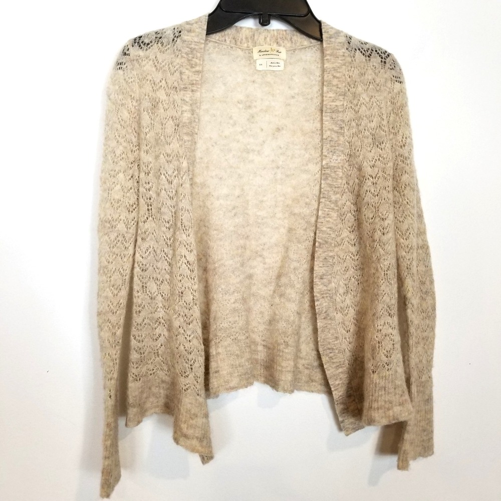 Anthropologie Meadow Rue Women Merino Wool Alpaca Open Cardigan Sz XS Beige